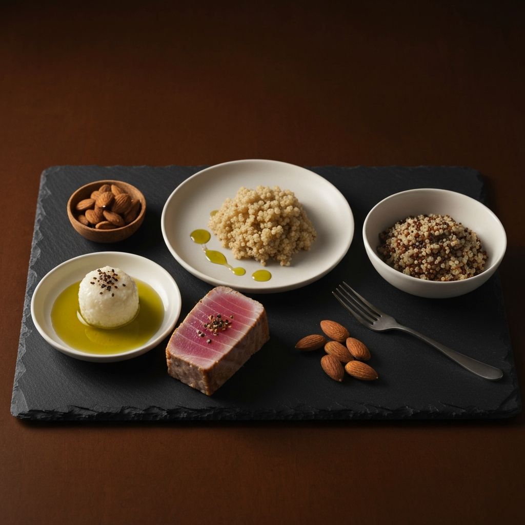 Elegante Anordnung von ausgewogenen Mahlkomponenten - Protein, Fette und Kohlenhydrate